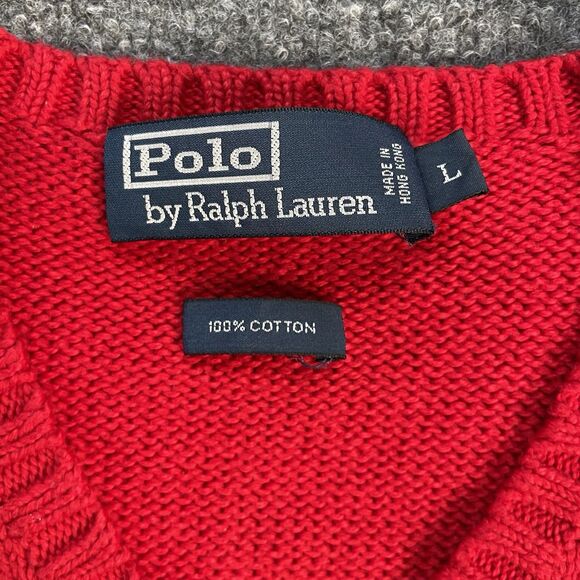 Vtg Polo Ralph Lauren Sweater Vest Mens Large Red Cotton Rib Knit Pony Fall Lg - Picture 4 of 15